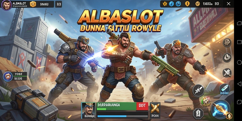 Screenshot gameplay ALBASLOT menampilkan aksi Battle Royale yang intens.