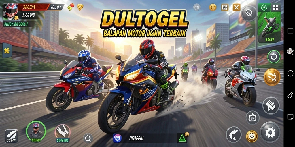 Menggambarkan balapan seru dengan kecepatan tinggi di DULTOGEL.