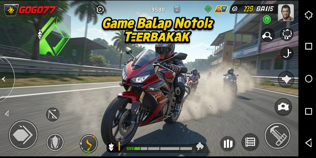 Screenshot gameplay GOGO77 menampilkan aksi balapan motor yang mendebarkan.