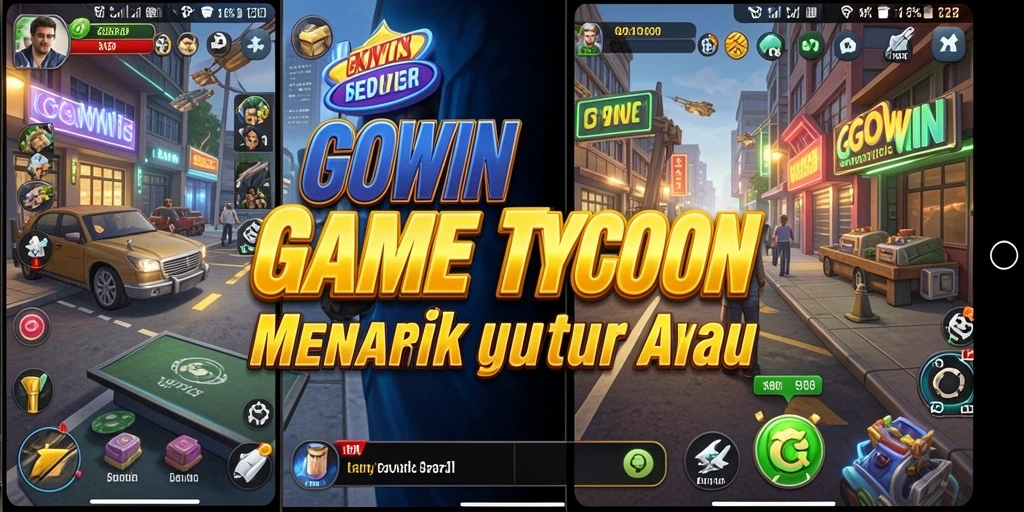 Tampilan gameplay GOWIN yang menggambarkan suasana bisnis yang dinamis.