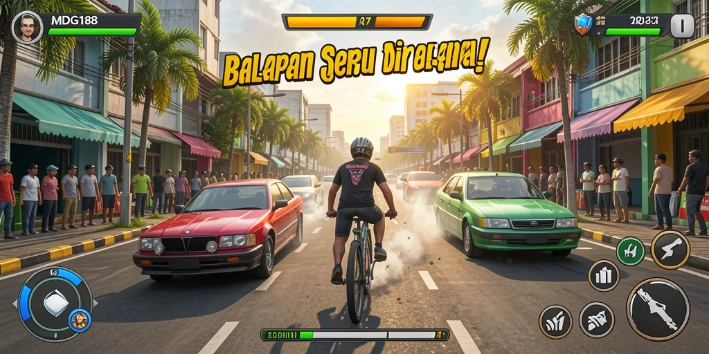 Gameplay MDG188 yang menarik dan mendebarkan dengan balapan yang seru.
