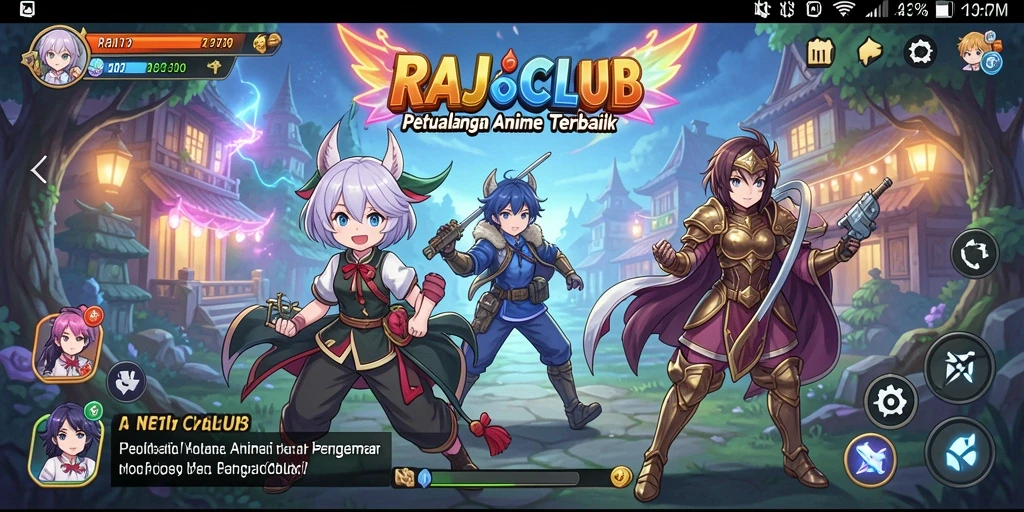 Tampilan gameplay RAJACLUB yang penuh aksi dan karakter Anime.